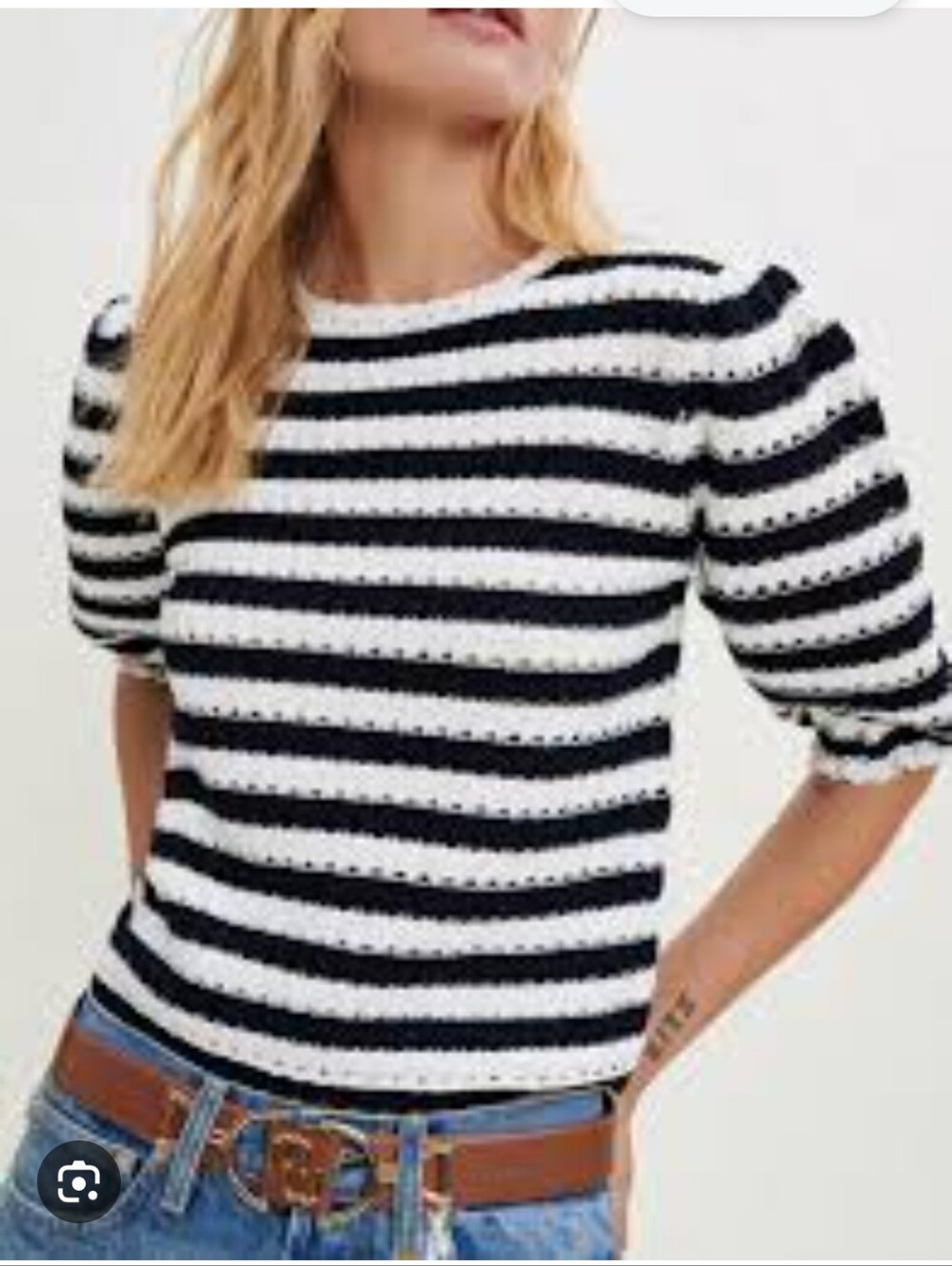 Maje Marigna Crochet Jumper Sweater Top Size 2 Loose Sleeve Nautical Stripe